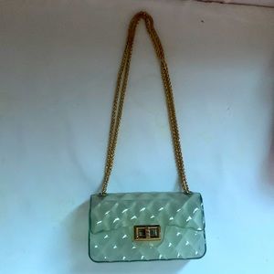 Clear side bag with gold chain